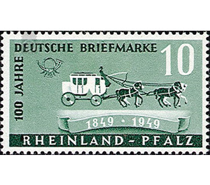 100 YEARS OF GERMAN STAMP  - Germany / Western occupation zones / Rheinland-Pfalz 1949 - 10 Pfennig