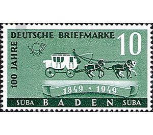 100 years of the German postage stamp  - Germany / Western occupation zones / Baden 1949 - 10 Pfennig