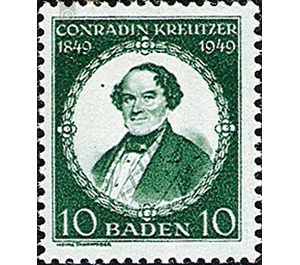 100th anniversary of death of Conradin Kreutzer  - Germany / Western occupation zones / Baden 1949 - 10 Pfennig