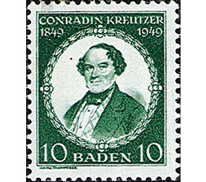 100th anniversary of death of Conradin Kreutzer  - Germany / Western occupation zones / Baden 1949 - 10 Pfennig