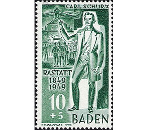 100th anniversary of the Baden Revolution under the direction of Carl Schurz  - Germany / Western occupation zones / Baden 1949 - 10 Pfennig