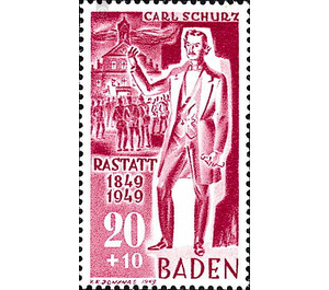 100th anniversary of the Baden Revolution under the direction of Carl Schurz  - Germany / Western occupation zones / Baden 1949 - 20 Pfennig