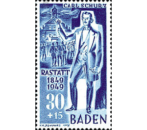 100th anniversary of the Baden Revolution under the direction of Carl Schurz  - Germany / Western occupation zones / Baden 1949 - 30 Pfennig