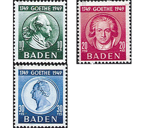 200th birthday  - Germany / Western occupation zones / Baden 1949 Set