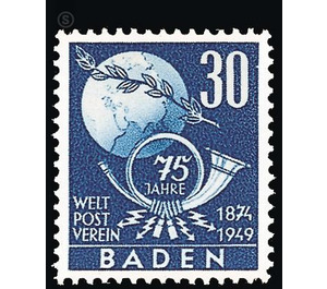 75 years world post association  - Germany / Western occupation zones / Baden 1949 - 30 Pfennig