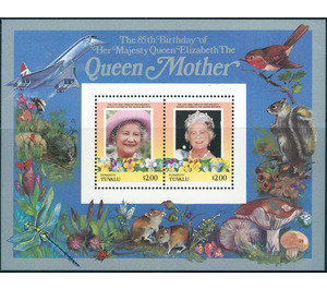 85th Birthday of Queen Mother Souvenir Sheet 1 - Polynesia / Tuvalu, Funafuti 1986