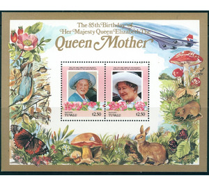 85th Birthday of Queen Mother Souvenir Sheet 2 - Polynesia / Tuvalu, Vaitupu 1986