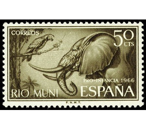 African Elephant (Loxodonta africana), Grey Parrot (Psittacu - Central Africa / Equatorial Guinea  / Rio Muni 1966 - 50