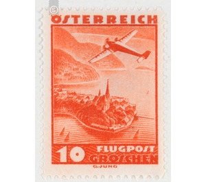 Airplane over landscape  - Austria / I. Republic of Austria 1935 - 10 Groschen