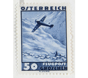 Airplane over landscape  - Austria / I. Republic of Austria 1935 - 50 Groschen