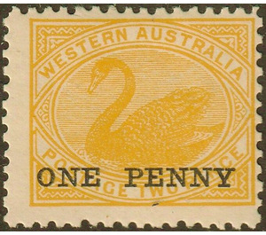 Black Swan (Cygnus atratus).  Surcharge "ONE PENNY" - Western Australia 1912 - 1