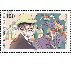 block stamp: 150th birthday of Carl Hagenbeck;150 years of the Berlin Zoo  - Germany / Federal Republic of Germany 1994 - 100 Pfennig