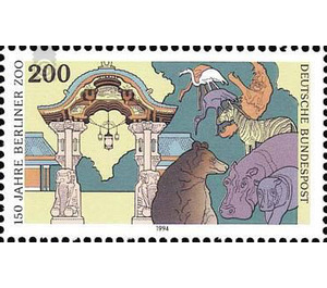 block stamp: 150th birthday of Carl Hagenbeck;150 years of the Berlin Zoo  - Germany / Federal Republic of Germany 1994 - 200 Pfennig