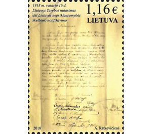 Centenary of the Proclamation of Lithuanian Republic - Lithuania 2018 - 1.16