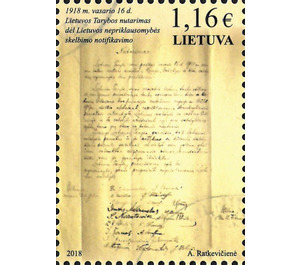 Centenary of the Proclamation of Lithuanian Republic - Lithuania 2018 - 1.16