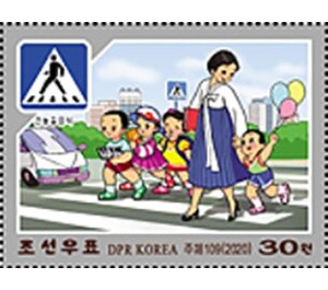 Children Crossing Street with Guard - North Korea 2020 - 30