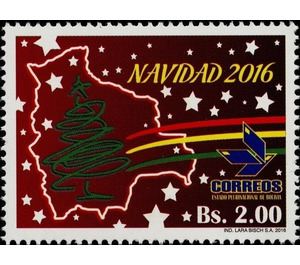 Christmas Tree on Map of Bolivia - South America / Bolivia 2016 - 2