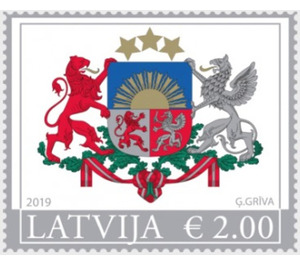 Coat of Arms of Latvia (2019 Imprint) - Latvia 2019 - 2