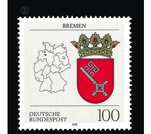 Coat of arms of the Land of the Federal Republic of Germany (1)  - Germany / Federal Republic of Germany 1992 - 100 Pfennig