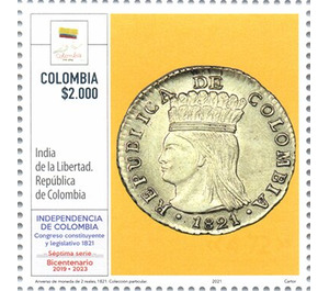 Coin of 1821 depicting Head of Liberty - South America / Colombia 2021