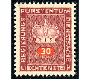 Crown with numeral  - Liechtenstein 1950 - 30 Rappen