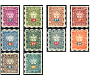 Crown with numeral  - Liechtenstein 1950 Set