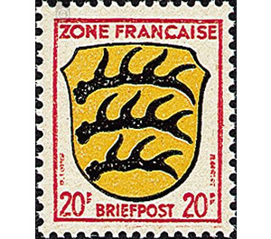 Definitive series: Coat of arms of the countries of the French zone and German poets  - Germany / Western occupation zones / General 1945 - 20 Pfennig