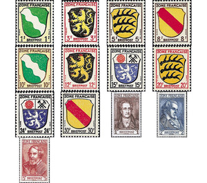 Definitive series: Coat of arms of the countries of the French zone and German poets  - Germany / Western occupation zones / General 1945 Set