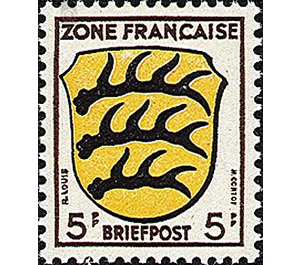 Definitive series: Coat of arms of the countries of the French zone and German poets  - Germany / Western occupation zones / General 1946 - 5 Pfennig