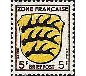 Definitive series: Coat of arms of the countries of the French zone and German poets  - Germany / Western occupation zones / General 1946 - 5 Pfennig
