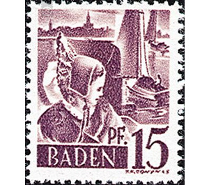 Definitive series: Personalities and views from Baden (I)  - Germany / Western occupation zones / Baden 1947 - 15 Reichspfennig