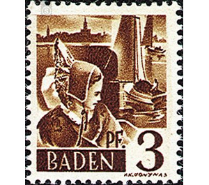 Definitive series: Personalities and views from Baden (I)  - Germany / Western occupation zones / Baden 1947 - 3 Reichspfennig