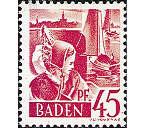 Definitive series: Personalities and views from Baden (I)  - Germany / Western occupation zones / Baden 1947 - 45 Reichspfennig