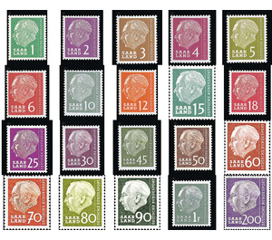 Definitive stamp series Federal President Heuss  - Germany / Saarland 1957 Set