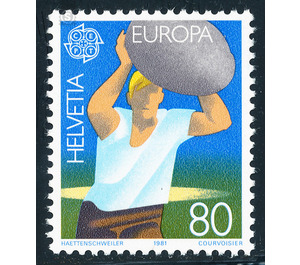 European stamp - stone throw  - Switzerland 1981 - 80 Rappen