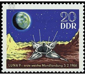 First soft moon landing by Luna 9  - Germany / German Democratic Republic 1966 - 20 Pfennig