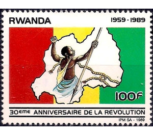 Flag, map, native. - East Africa / Rwanda 1990 - 100