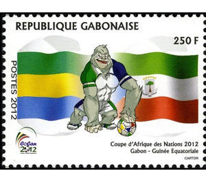 Flags of Gabon and Equatorial Guinea and mascot: Holding bal - Central Africa / Gabon 2012 - 250