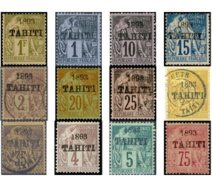 French Colonies stamps Overprinted 1893 TAHITI - Polynesia / Tahiti 1893 Set