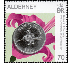 Guernsey 5 New Pence Coin of 1971 - Alderney 2021 - 70