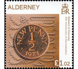Guernsey ½ New Penny Coin of 1971 - Alderney 2021 - 1.02