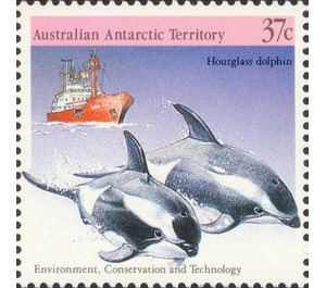 Hourglass Dolphins (Lagenorhynchus cruciger) and "Nella Dan" - Australian Antarctic Territory 1988 - 37