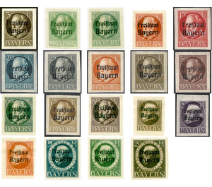 King Ludwig III, "Freistaat" overprint - Germany / Old German States / Bavaria 1920 Set