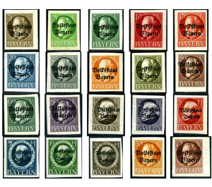 King Ludwig III, "Volksstaat" overprint - Germany / Old German States / Bavaria 1920 Set