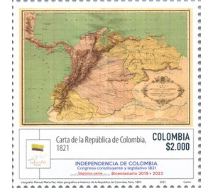 Map of Gran Colombia, 1821 - South America / Colombia 2021