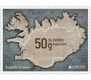 Map Of Iceland with Postal Route - Iceland 2020