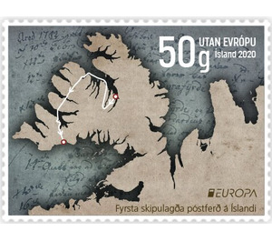 Map Of Northwest Iceland with First Postal Route - Iceland 2020