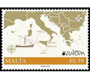 Map Of Postal Routes Malta-Italy - Malta 2020 - 0.59