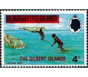 Overprint Fishermen casting nets - Micronesia / Gilbert Islands 1976 - 4