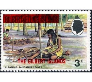 Overprint Woman cleaning Pandanus leaves - Micronesia / Gilbert Islands 1976 - 3